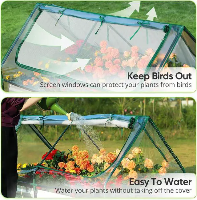 Alt view image 3 of 7 - Quictent Raised Garden Bed with Cover Outdoor Galvanized Metal Planter Box Kit, w/ 2 Large Screen Windows Mini Greenhouse 20pcs T Tags 1 Pair of Gloves Included for Growing Vegetables 6x3x1ft (Clear)