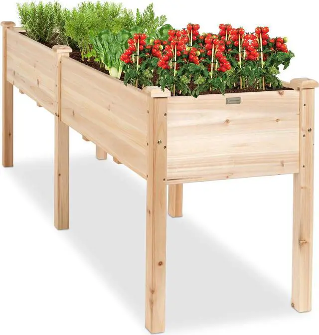 Main image of Best Choice Products 72x24x30in Raised Garden Bed, Elevated Wood Planter Box Stand for Backyard, Patio, Balcony w/Divider Panel, 6 Legs, 300lb Capacity - Natural
