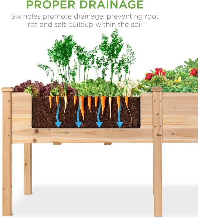Alt view image 3 of 7 - Best Choice Products 72x24x30in Raised Garden Bed, Elevated Wood Planter Box Stand for Backyard, Patio, Balcony w/Divider Panel, 6 Legs, 300lb Capacity - Natural