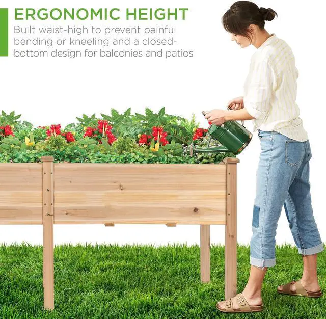 Alt view image 5 of 7 - Best Choice Products 72x24x30in Raised Garden Bed, Elevated Wood Planter Box Stand for Backyard, Patio, Balcony w/Divider Panel, 6 Legs, 300lb Capacity - Natural