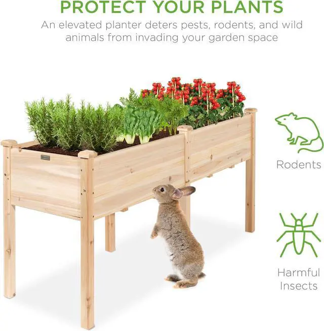 Alt view image 6 of 7 - Best Choice Products 72x24x30in Raised Garden Bed, Elevated Wood Planter Box Stand for Backyard, Patio, Balcony w/Divider Panel, 6 Legs, 300lb Capacity - Natural