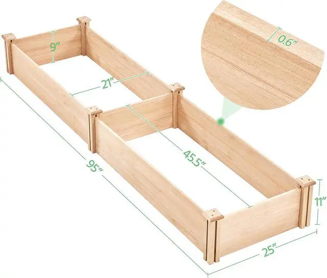Alt view image 2 of 7 - Yaheetech 8×2ft Wooden Horticulture Raised Garden Bed Divisible Elevated Planting Planter Box for Flowers/Vegetables/Herbs in Backyard/Patio Outdoor, Natural Wood, 95 x 25 x 11in