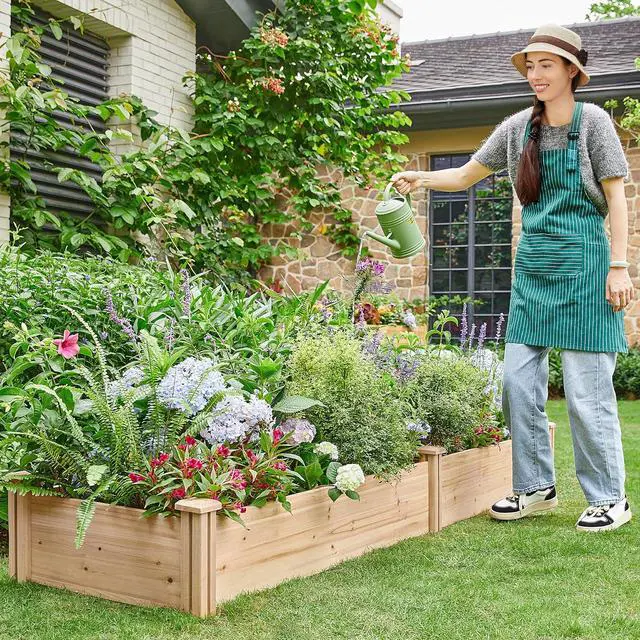 Alt view image 3 of 7 - Yaheetech 8×2ft Wooden Horticulture Raised Garden Bed Divisible Elevated Planting Planter Box for Flowers/Vegetables/Herbs in Backyard/Patio Outdoor, Natural Wood, 95 x 25 x 11in