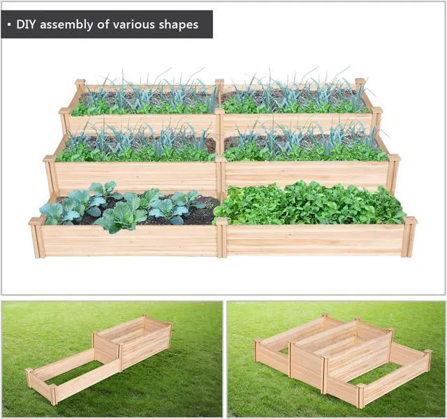 Alt view image 4 of 7 - Yaheetech 8×2ft Wooden Horticulture Raised Garden Bed Divisible Elevated Planting Planter Box for Flowers/Vegetables/Herbs in Backyard/Patio Outdoor, Natural Wood, 95 x 25 x 11in