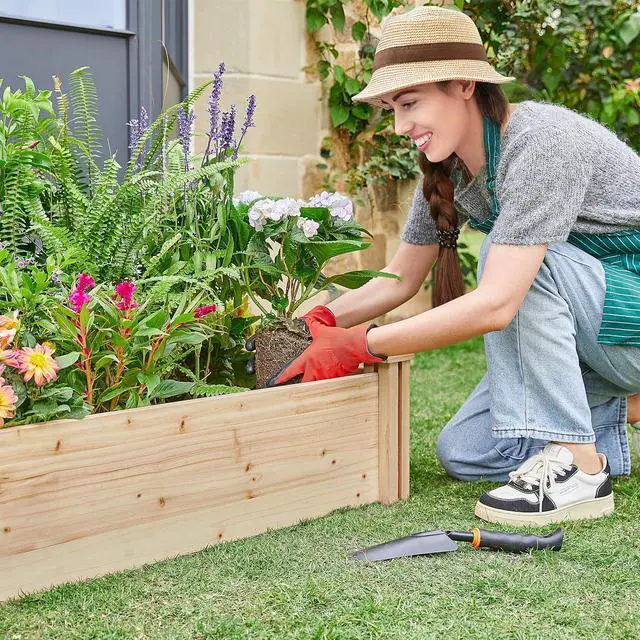 Alt view image 7 of 7 - Yaheetech 8×2ft Wooden Horticulture Raised Garden Bed Divisible Elevated Planting Planter Box for Flowers/Vegetables/Herbs in Backyard/Patio Outdoor, Natural Wood, 95 x 25 x 11in