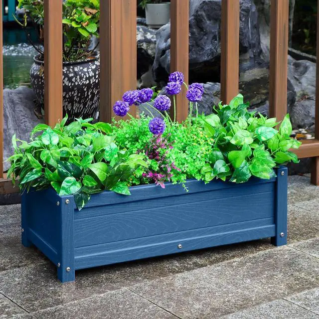 Main image of HDPE Raised Planter Box Outdoor,Rot-Resistant and Non-Cracking,Raised Beds for Gardening 29.5 * 14.4 * 9.8 in for Yard,Lawn,Outdoor Planter Boxes Rectangle with Drainage Holes Navy