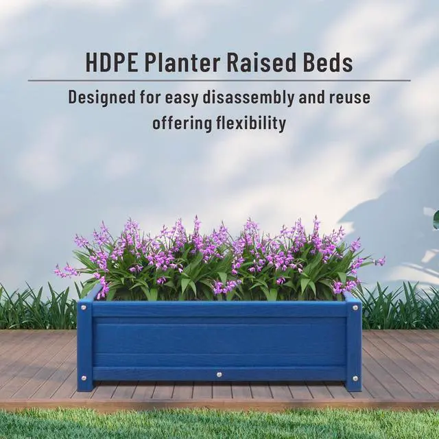 Alt view image 3 of 7 - HDPE Raised Planter Box Outdoor,Rot-Resistant and Non-Cracking,Raised Beds for Gardening 29.5 * 14.4 * 9.8 in for Yard,Lawn,Outdoor Planter Boxes Rectangle with Drainage Holes Navy