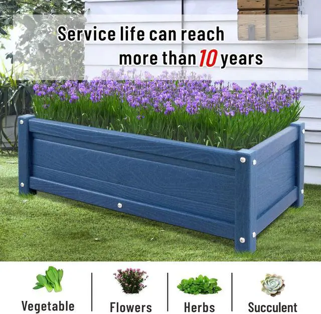Alt view image 6 of 7 - HDPE Raised Planter Box Outdoor,Rot-Resistant and Non-Cracking,Raised Beds for Gardening 29.5 * 14.4 * 9.8 in for Yard,Lawn,Outdoor Planter Boxes Rectangle with Drainage Holes Navy