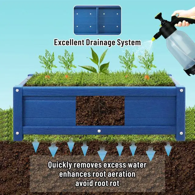 Alt view image 7 of 7 - HDPE Raised Planter Box Outdoor,Rot-Resistant and Non-Cracking,Raised Beds for Gardening 29.5 * 14.4 * 9.8 in for Yard,Lawn,Outdoor Planter Boxes Rectangle with Drainage Holes Navy