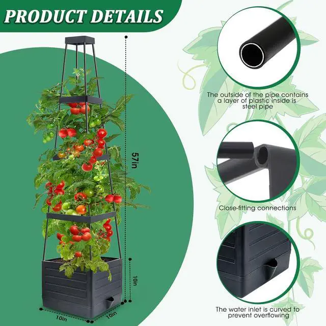 Alt view image 3 of 7 - MQFORU 2Pack Raised Garden Bed Planter Boxes with Trellis, 57" Self-Watering Tomato Planter Boxes with Trellis for Climbing Vegetable and Plants, Tomato Cage for Indoor Outdoor Use