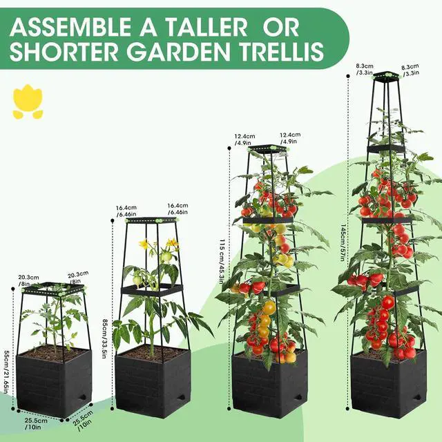 Alt view image 7 of 7 - MQFORU 2Pack Raised Garden Bed Planter Boxes with Trellis, 57" Self-Watering Tomato Planter Boxes with Trellis for Climbing Vegetable and Plants, Tomato Cage for Indoor Outdoor Use