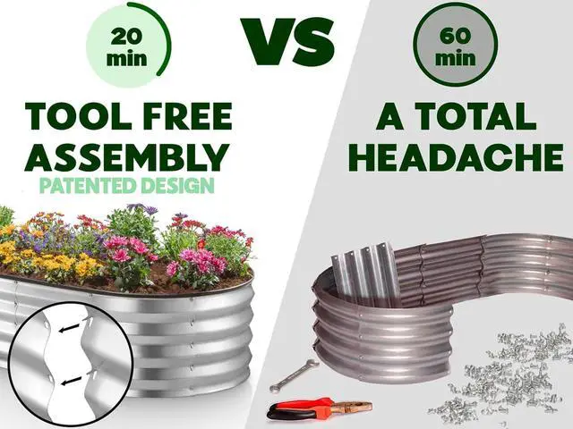 Alt view image 2 of 6 - Galvanized Raised Garden Beds Outdoor // 4×2×1 ft Planter Raised Beds for Gardening, Vegetables, Flowers // Large Metal Garden Box (Silver) // Patented Tool-Free Design