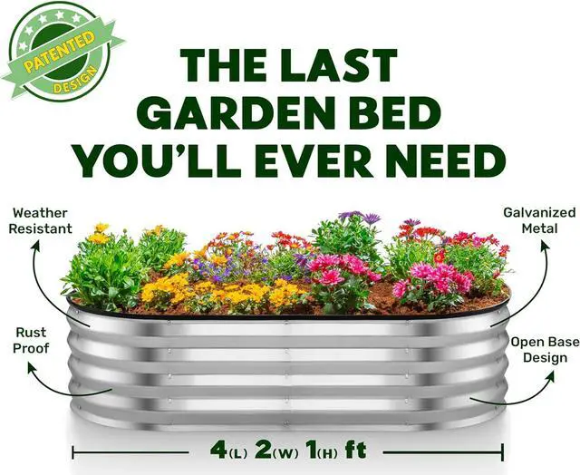 Alt view image 5 of 6 - Galvanized Raised Garden Beds Outdoor // 4×2×1 ft Planter Raised Beds for Gardening, Vegetables, Flowers // Large Metal Garden Box (Silver) // Patented Tool-Free Design