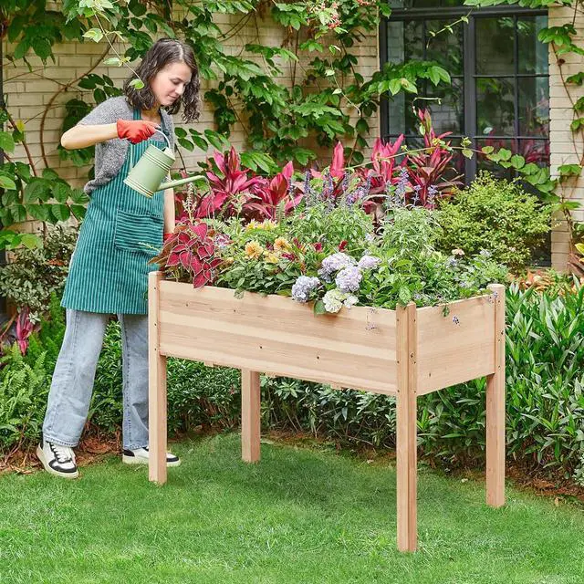 Alt view image 2 of 7 - Yaheetech 2pcs Raised Garden Bed 48x24x30in Elevated Wooden Horticulture Planter Box with Legs Standing Growing Bed for Gardening/Backyard/Patio/Balcony, Wood