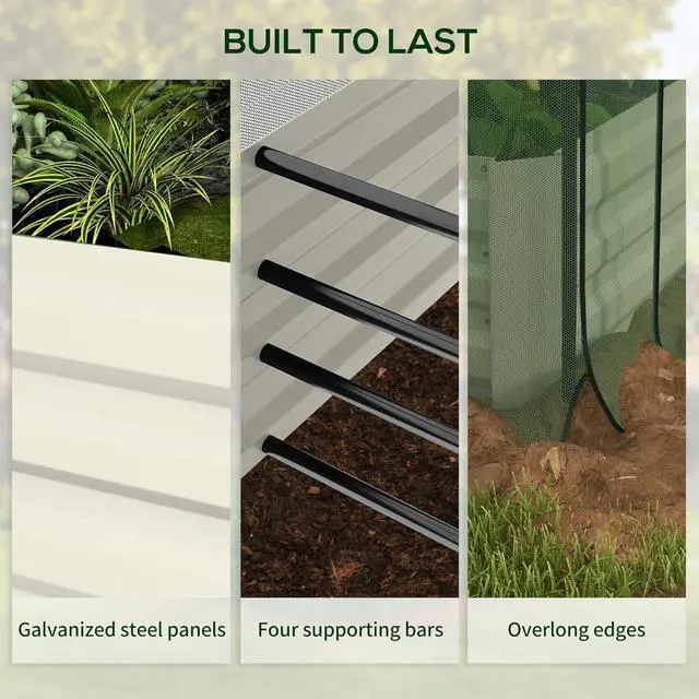Alt view image 6 of 7 - Outsunny 7.3 x 3.4 x 1 ft Galvanized Raised Garden Bed with Crop Cage Plant Protection Net and Shade Cloth Roof, Metal Planter Box with Cover for Vegetables, Flowers, Herbs, Beige