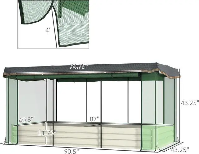 Alt view image 7 of 7 - Outsunny 7.3 x 3.4 x 1 ft Galvanized Raised Garden Bed with Crop Cage Plant Protection Net and Shade Cloth Roof, Metal Planter Box with Cover for Vegetables, Flowers, Herbs, Beige