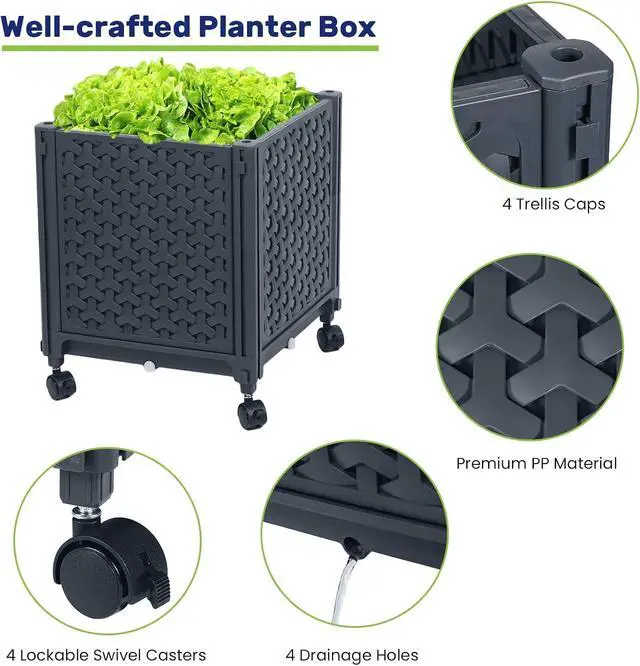 Alt view image 3 of 6 - LINEX Raised Garden Bed Planter Box with Trellis, 56.7 Tomato Planters for Climbing Plants Vegetable Vine Flowers Outdoor Patio, Tomatoes Cage w/Self-Watering & Wheels