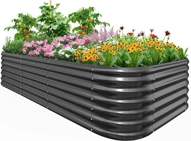 Main image of Quictent Galvanized Raised Garden Bed Kit, 8x4x2 ft Oval Metal Planter Box Tall for Vegetables Outdoor Backyard, Rubber Strip Edging Included (Dark Gray)