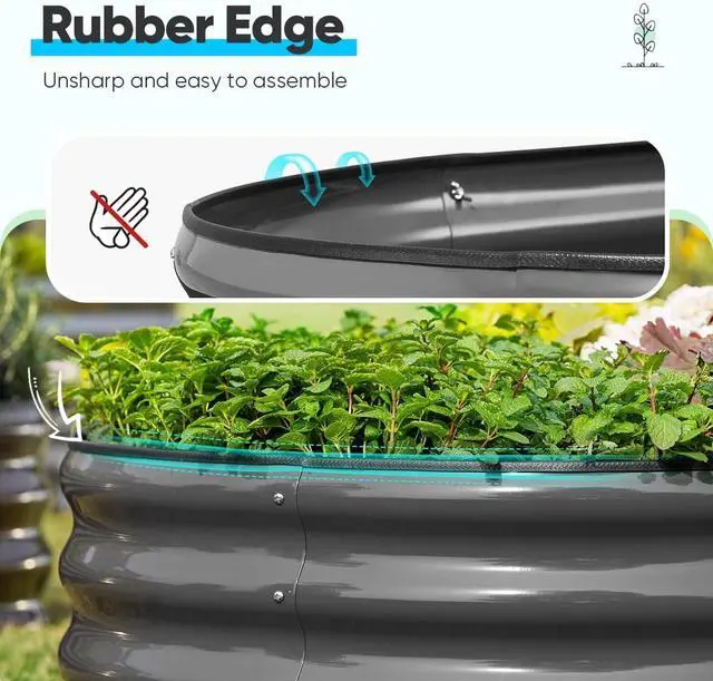 Alt view image 4 of 7 - Quictent Galvanized Raised Garden Bed Kit, 8x4x2 ft Oval Metal Planter Box Tall for Vegetables Outdoor Backyard, Rubber Strip Edging Included (Dark Gray)