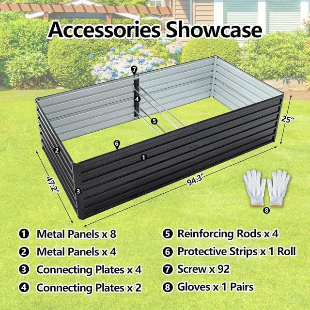 Alt view image 2 of 6 - Galvanized Raised Garden Bed 8x4x2ft Outdoor Planter Box Galvanized Steel Garden Bed Kit for Vegetables, Flowers, Herbs and Succulents Black