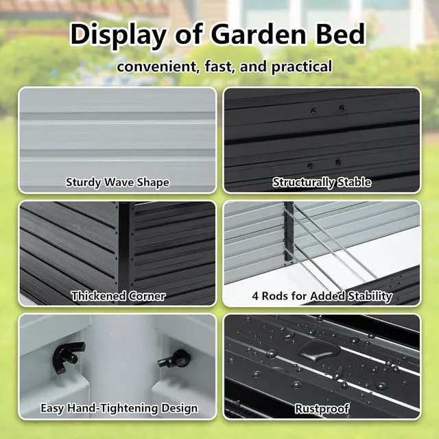 Alt view image 4 of 6 - Galvanized Raised Garden Bed 8x4x2ft Outdoor Planter Box Galvanized Steel Garden Bed Kit for Vegetables, Flowers, Herbs and Succulents Black