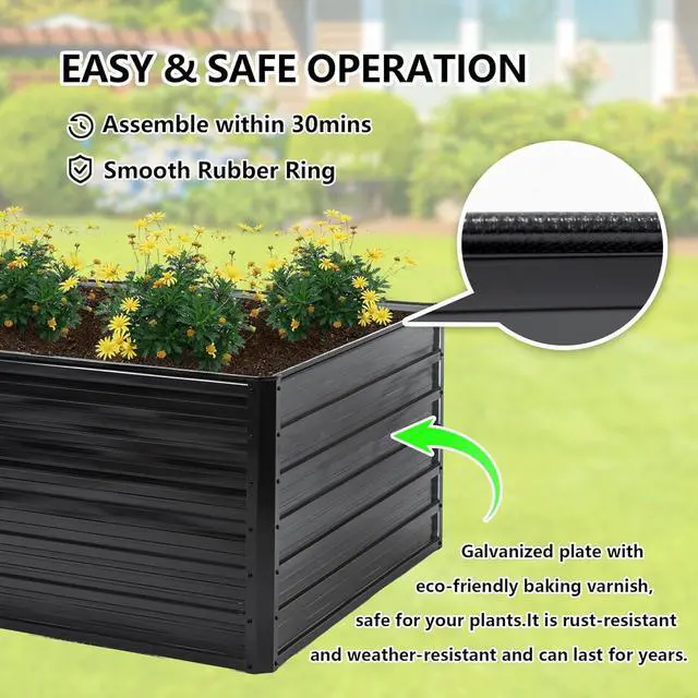 Alt view image 3 of 6 - Galvanized Raised Garden Bed 8x4x2ft Outdoor Planter Box Galvanized Steel Garden Bed Kit for Vegetables, Flowers, Herbs and Succulents Black