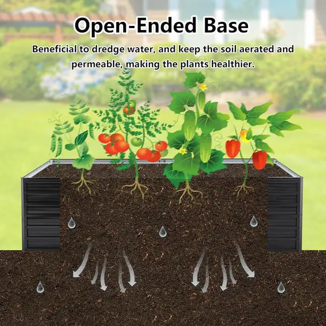 Alt view image 5 of 6 - Galvanized Raised Garden Bed 8x4x2ft Outdoor Planter Box Galvanized Steel Garden Bed Kit for Vegetables, Flowers, Herbs and Succulents Black