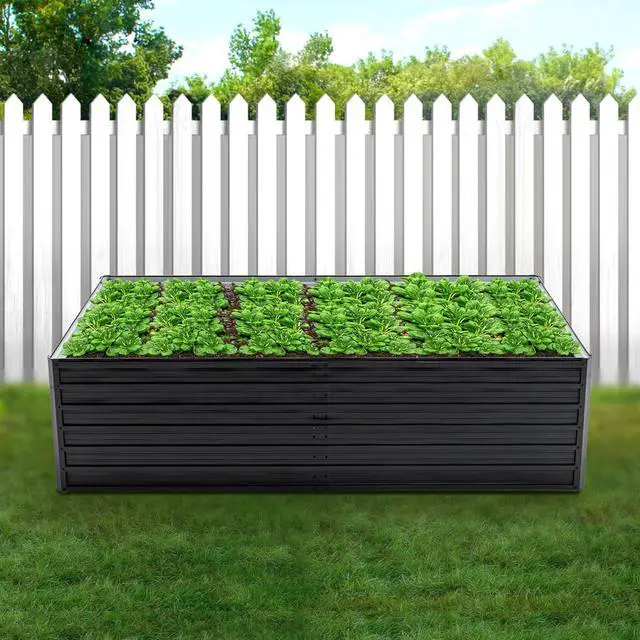 Alt view image 6 of 6 - Galvanized Raised Garden Bed 8x4x2ft Outdoor Planter Box Galvanized Steel Garden Bed Kit for Vegetables, Flowers, Herbs and Succulents Black