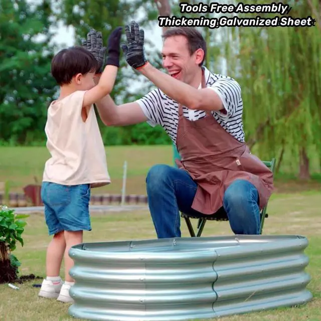 Alt view image 2 of 7 - Galvanized Raised Garden Bed, 4x2x1 FT Thickening Raised Beds for Gardening, Oval Larger Space Planter Box for Outdoor for Herbs, Vegetables, Fruits