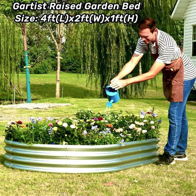 Alt view image 3 of 7 - Galvanized Raised Garden Bed, 4x2x1 FT Thickening Raised Beds for Gardening, Oval Larger Space Planter Box for Outdoor for Herbs, Vegetables, Fruits