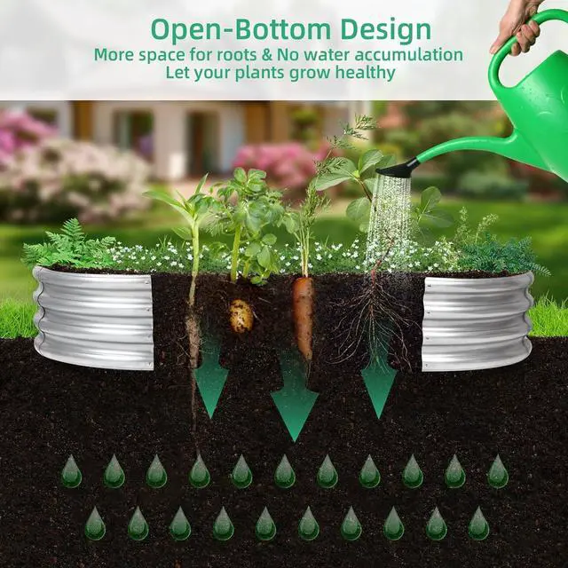 Alt view image 6 of 7 - Galvanized Raised Garden Bed, 4x2x1 FT Thickening Raised Beds for Gardening, Oval Larger Space Planter Box for Outdoor for Herbs, Vegetables, Fruits