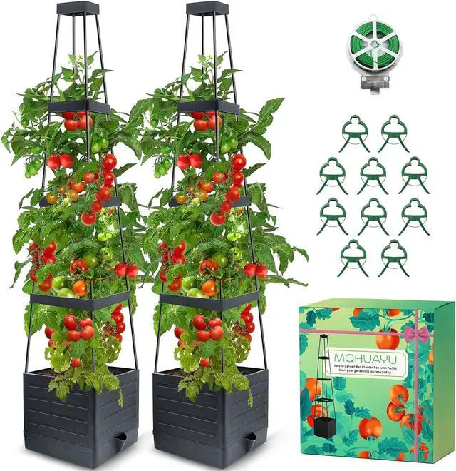 Main image of 2Pack Raised Garden Bed Planter Box with Trellis, 57" Self-Watering Tomato Cage Planters for Climbing Plants Vegetable Vine Flowers Outdoor & Indoor (57x9.8x9.8IN)