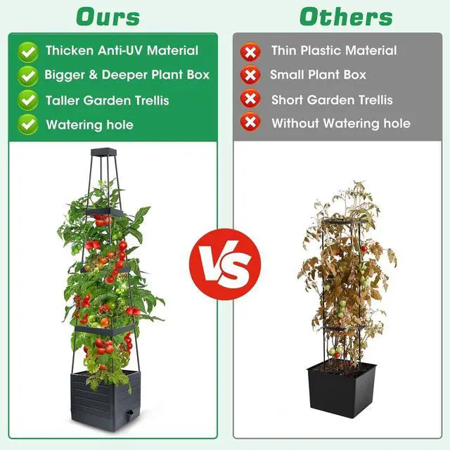 Alt view image 3 of 7 - 2Pack Raised Garden Bed Planter Box with Trellis, 57" Self-Watering Tomato Cage Planters for Climbing Plants Vegetable Vine Flowers Outdoor & Indoor (57x9.8x9.8IN)