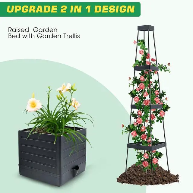 Alt view image 4 of 7 - 2Pack Raised Garden Bed Planter Box with Trellis, 57" Self-Watering Tomato Cage Planters for Climbing Plants Vegetable Vine Flowers Outdoor & Indoor (57x9.8x9.8IN)