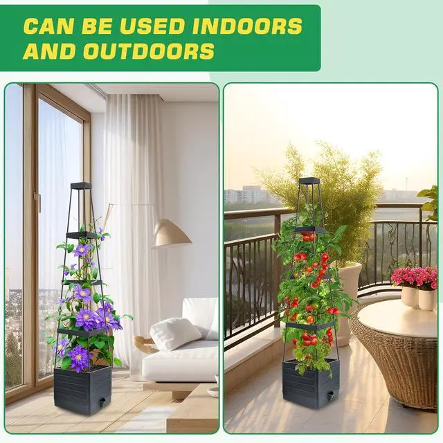 Alt view image 5 of 7 - 2Pack Raised Garden Bed Planter Box with Trellis, 57" Self-Watering Tomato Cage Planters for Climbing Plants Vegetable Vine Flowers Outdoor & Indoor (57x9.8x9.8IN)