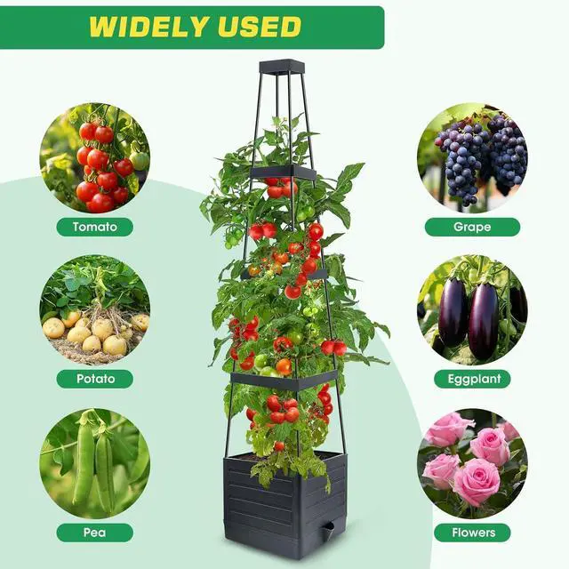 Alt view image 6 of 7 - 2Pack Raised Garden Bed Planter Box with Trellis, 57" Self-Watering Tomato Cage Planters for Climbing Plants Vegetable Vine Flowers Outdoor & Indoor (57x9.8x9.8IN)