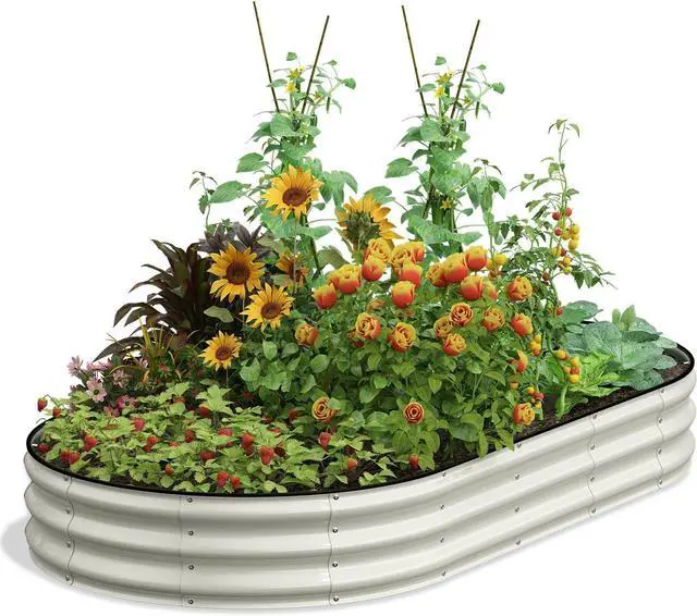 Main image of Galvanized Raised Garden Bed, 8x4x1 FT Oval Metal Planter Box for Outdoor, 12 Raised Beds for Gardening Vegetables Flower Herb(Pearl White)