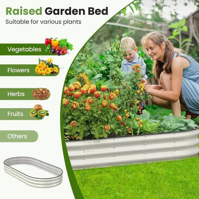 Alt view image 2 of 7 - Galvanized Raised Garden Bed, 8x4x1 FT Oval Metal Planter Box for Outdoor, 12 Raised Beds for Gardening Vegetables Flower Herb(Pearl White)