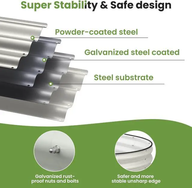 Alt view image 5 of 7 - Galvanized Raised Garden Bed, 8x4x1 FT Oval Metal Planter Box for Outdoor, 12 Raised Beds for Gardening Vegetables Flower Herb(Pearl White)