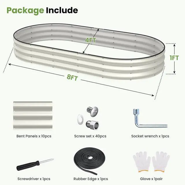 Alt view image 6 of 7 - Galvanized Raised Garden Bed, 8x4x1 FT Oval Metal Planter Box for Outdoor, 12 Raised Beds for Gardening Vegetables Flower Herb(Pearl White)