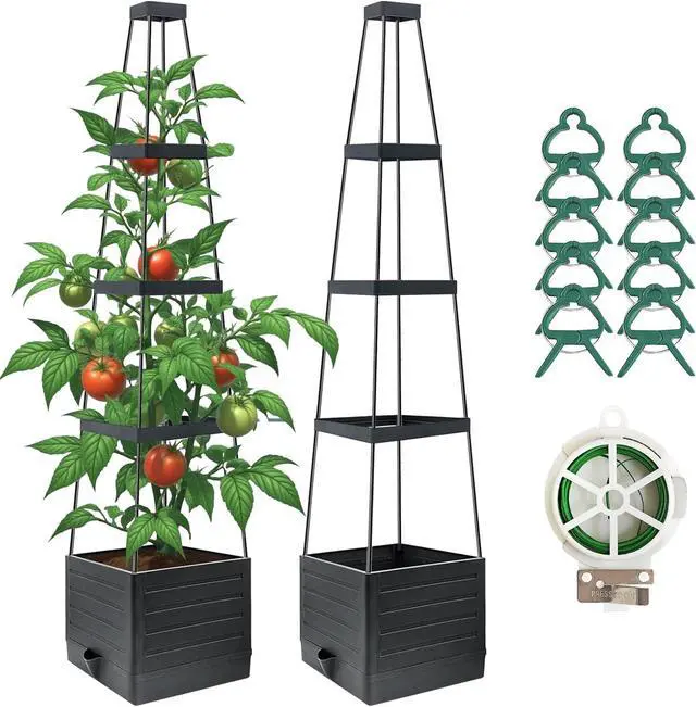Main image of 2 Pack Raised Garden Bed Planter Box with Trellis, 58Tomato Planter with Trellis for Climbing Plants Vegetables Vine Flowers, Self-Watering Tomato Cage for Garden Patio Outdoor & Indoor