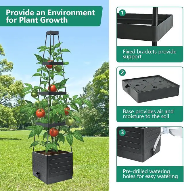 Alt view image 2 of 7 - 2 Pack Raised Garden Bed Planter Box with Trellis, 58Tomato Planter with Trellis for Climbing Plants Vegetables Vine Flowers, Self-Watering Tomato Cage for Garden Patio Outdoor & Indoor
