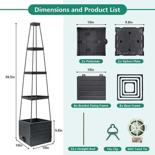 Alt view image 5 of 7 - 2 Pack Raised Garden Bed Planter Box with Trellis, 58Tomato Planter with Trellis for Climbing Plants Vegetables Vine Flowers, Self-Watering Tomato Cage for Garden Patio Outdoor & Indoor