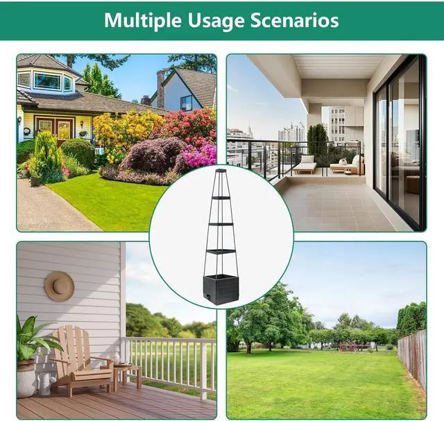 Alt view image 7 of 7 - 2 Pack Raised Garden Bed Planter Box with Trellis, 58Tomato Planter with Trellis for Climbing Plants Vegetables Vine Flowers, Self-Watering Tomato Cage for Garden Patio Outdoor & Indoor