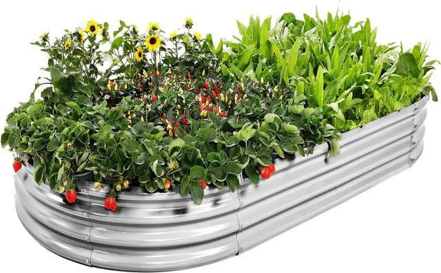 Main image of AHEONLAR Galvanized Raised Garden Bed Kit, Oval Large Metal Planter Box, Sturdy and Durable, Garden Boxes Outdoor Raised for Vegetables, Fruits, Flowers and Herbs, 4x2x1ft (Silver)