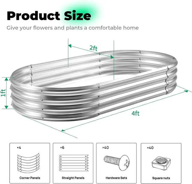 Alt view image 2 of 7 - AHEONLAR Galvanized Raised Garden Bed Kit, Oval Large Metal Planter Box, Sturdy and Durable, Garden Boxes Outdoor Raised for Vegetables, Fruits, Flowers and Herbs, 4x2x1ft (Silver)