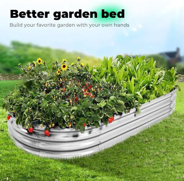 Alt view image 3 of 7 - AHEONLAR Galvanized Raised Garden Bed Kit, Oval Large Metal Planter Box, Sturdy and Durable, Garden Boxes Outdoor Raised for Vegetables, Fruits, Flowers and Herbs, 4x2x1ft (Silver)