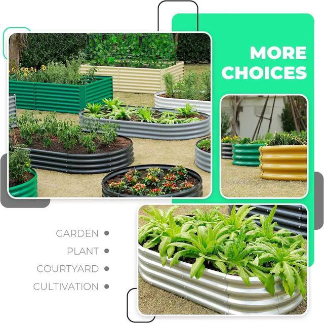 Alt view image 7 of 7 - AHEONLAR Galvanized Raised Garden Bed Kit, Oval Large Metal Planter Box, Sturdy and Durable, Garden Boxes Outdoor Raised for Vegetables, Fruits, Flowers and Herbs, 4x2x1ft (Silver)