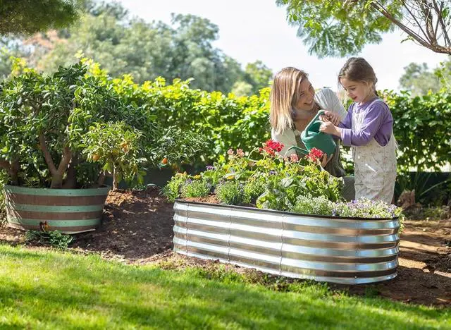 Alt view image 6 of 6 - Galvanized Raised Garden Beds Outdoor // 4×2×1 ft Planter Raised Beds for Gardening, Vegetables, Flowers // Large Metal Garden Box (Silver) // Patented Tool-Free Design