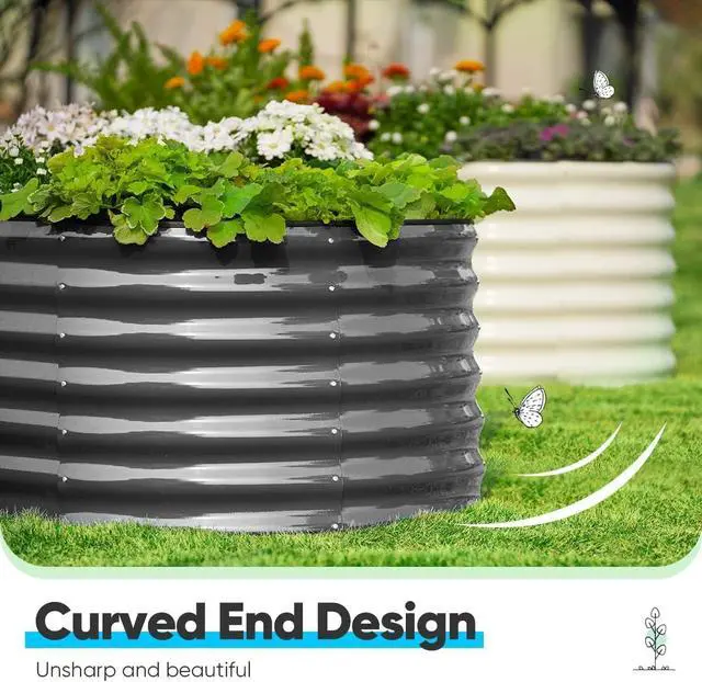 Alt view image 3 of 7 - Quictent Galvanized Raised Garden Bed Kit, 8x4x2 ft Oval Metal Planter Box Tall for Vegetables Outdoor Backyard, Rubber Strip Edging Included (Dark Gray)